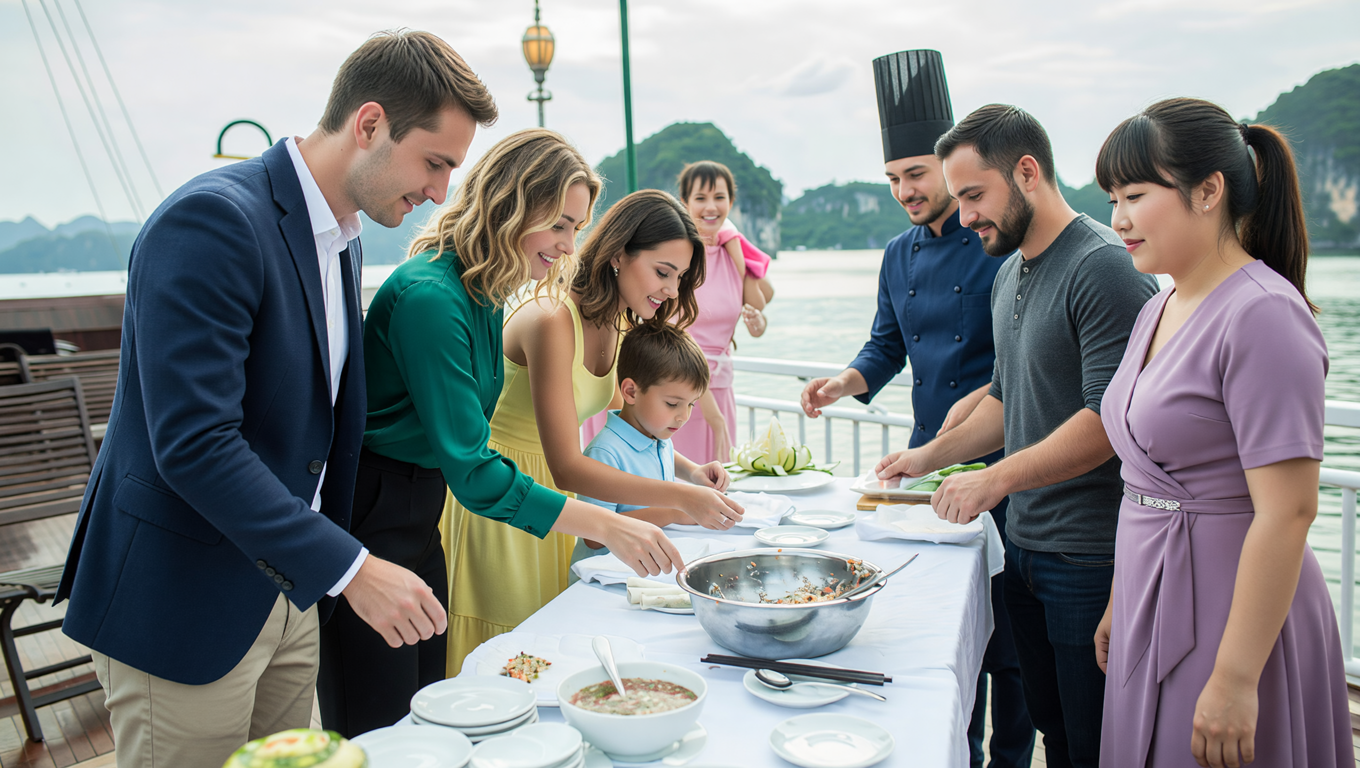 Fresh seafood dinner served on a Ha Long Bay cruise